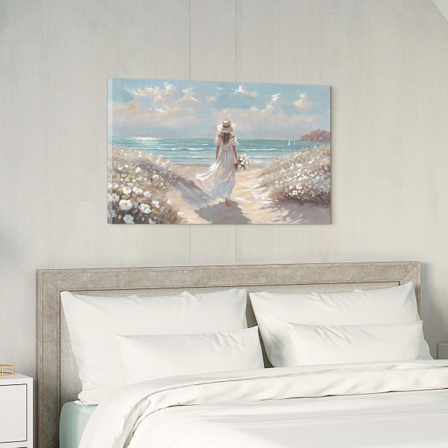 cozy country Beach Wall Art 36"x24" - Coastal Pictures Ocean Canvas Decor - Nautical Artwork Seascape Hand Painting for Girls Room, Sea House