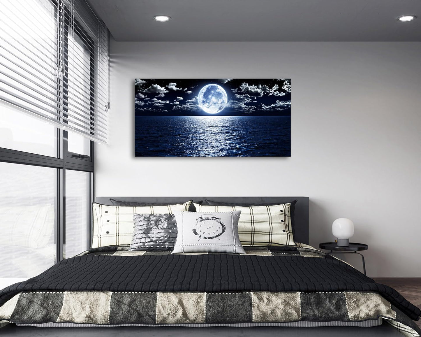 Cao Gen Decor Art S06950 Wall Art Canvas Prints Moon Sea Ocean Landscape 1 Panels Full Moon in Cloud Pictures Paintings Stretched and Framed for Living Room Bedroom Kicthen Office Artwork 20x40inch