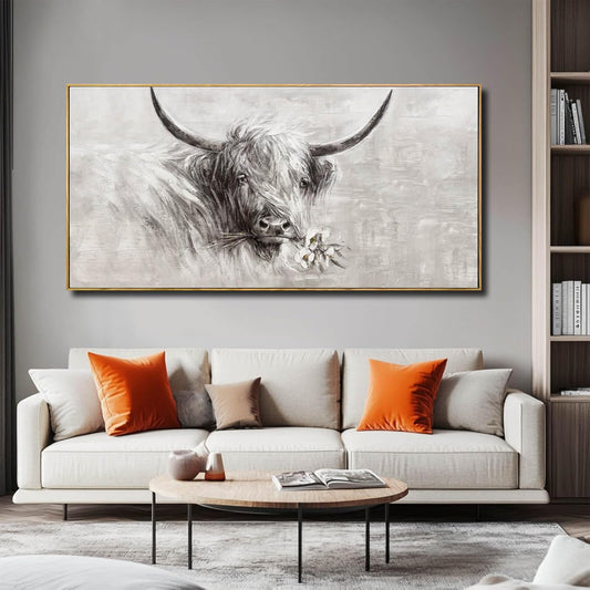 Farmhouse Decor Framed Wall Animal and Flower Artwork Grey Vintage Cow Wall Art with Frame for Living Room Bedroom Dining Room Office 29x58 Inch