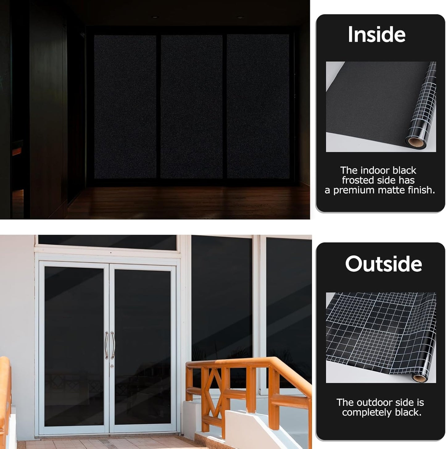 HIDBEA Blackout Window Film,100% Light Blocking Room Darkening Window Privacy Film,Frosted Glass Window Film Heat Control, Removable Window Cover Tint for Day Sleep (Black,35.4in x 6.5ft)