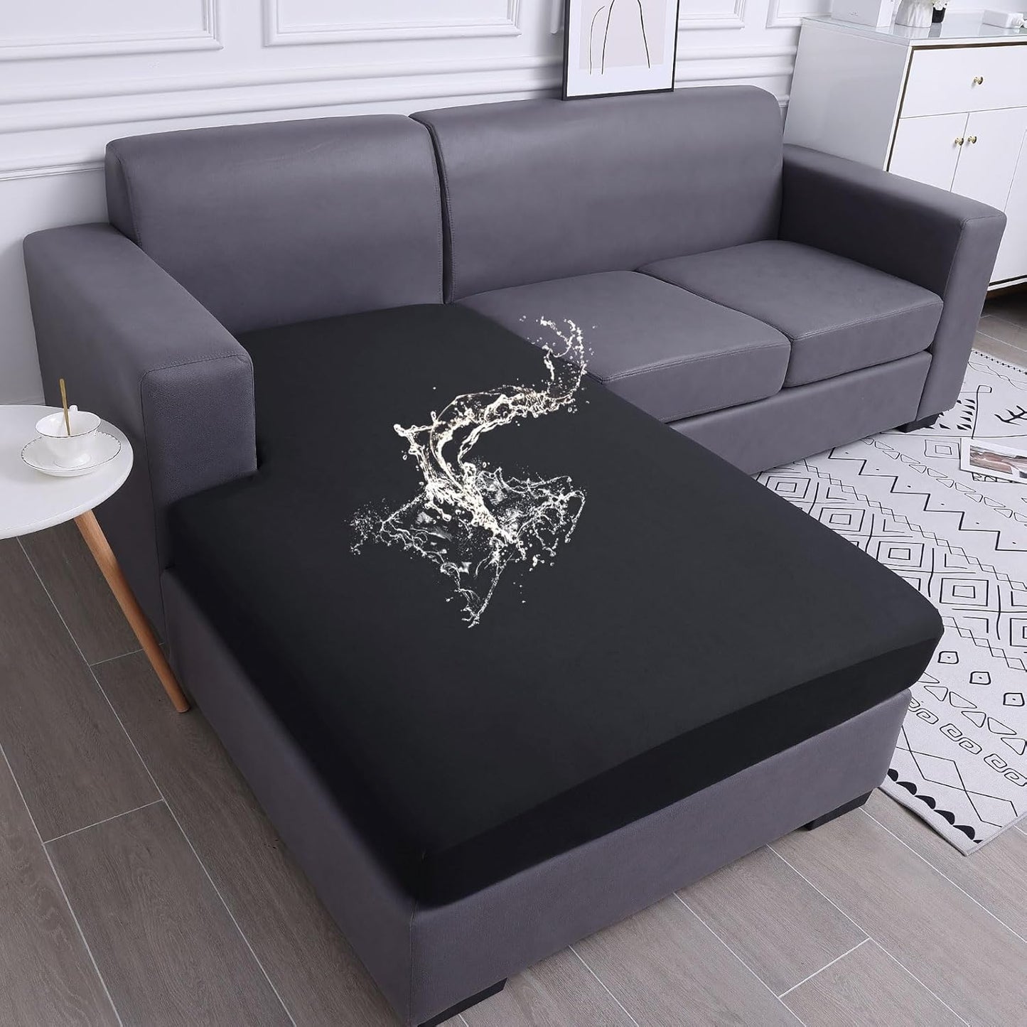 hyha Waterproof Couch Cushion Covers, Sectional Sofa Slipcovers Washable, L Shape Chaise Dog Couch Covers for Sectional Sofa, Universal Furniture Protector (1 Piece for Chaise XL, Black)