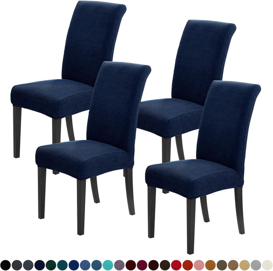Joccun Chair Covers for Dining Room Set of 4, Dining Chair Slipcovers Stretch Dining Room Chair Covers Seat Protector,Washable Parsons Chair Cover for Home,Hotel,Banquet(Navy,4 Pack)