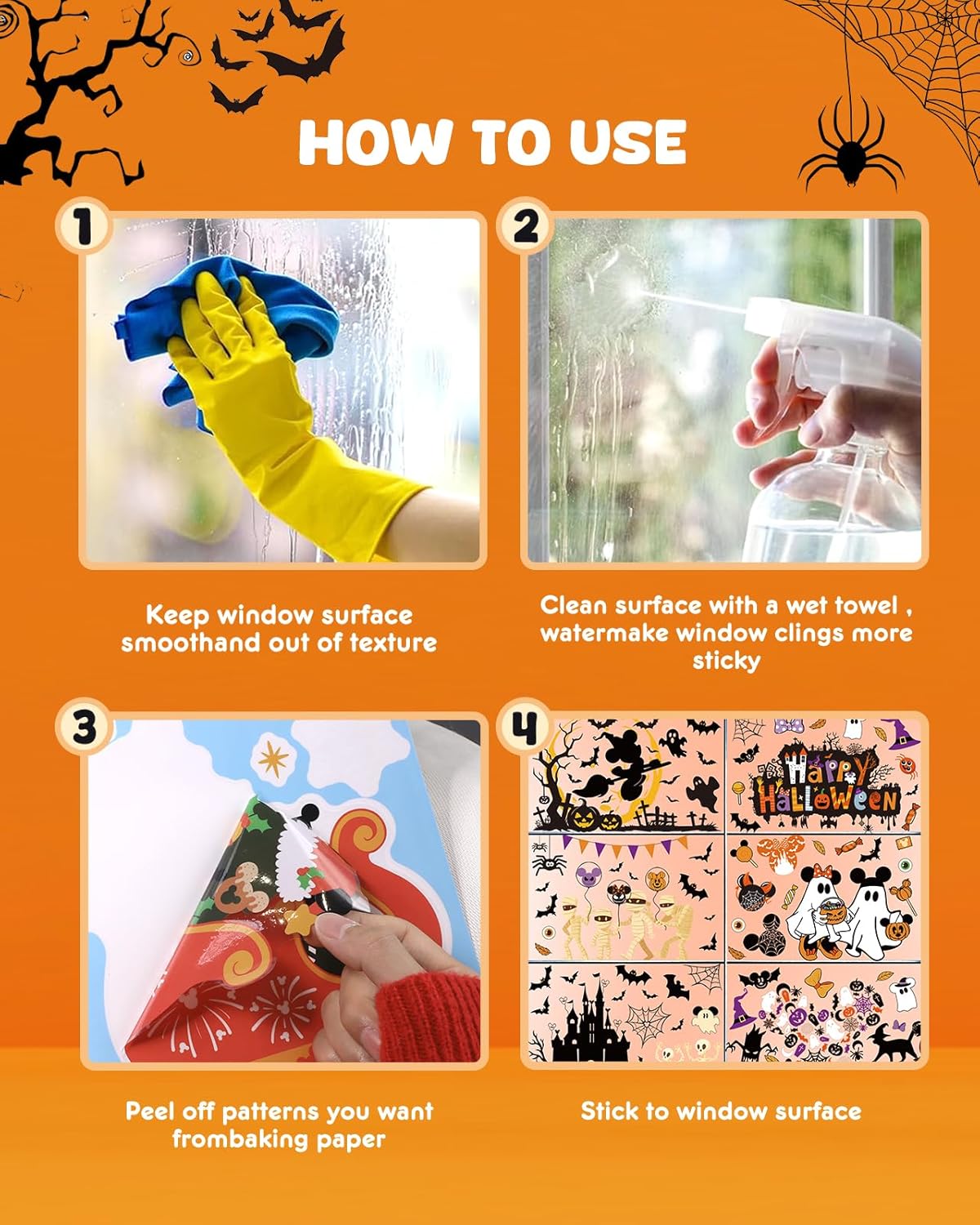 Halloween Window Clings - 9 Sheets 82 Pcs Cute Happy Halloween Window Decorations Indoor for Home Eyes Party Ghost Cat Bat Witch Stickers for Glass Double-Sided Removable Static Glass Decals