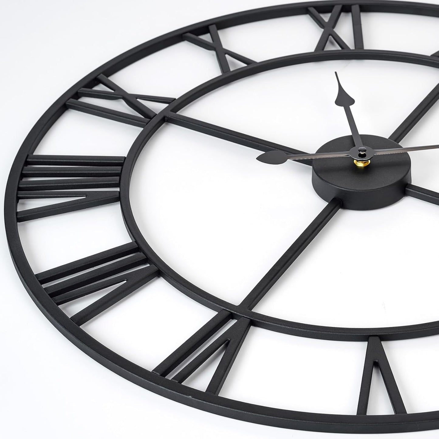 Large Wall Clock for Living Room Decor – 24 Inch Silent Non-Ticking Modern Farmhouse Wall Clock, Oversized Decorative Metal Roman Numeral Clock, Black