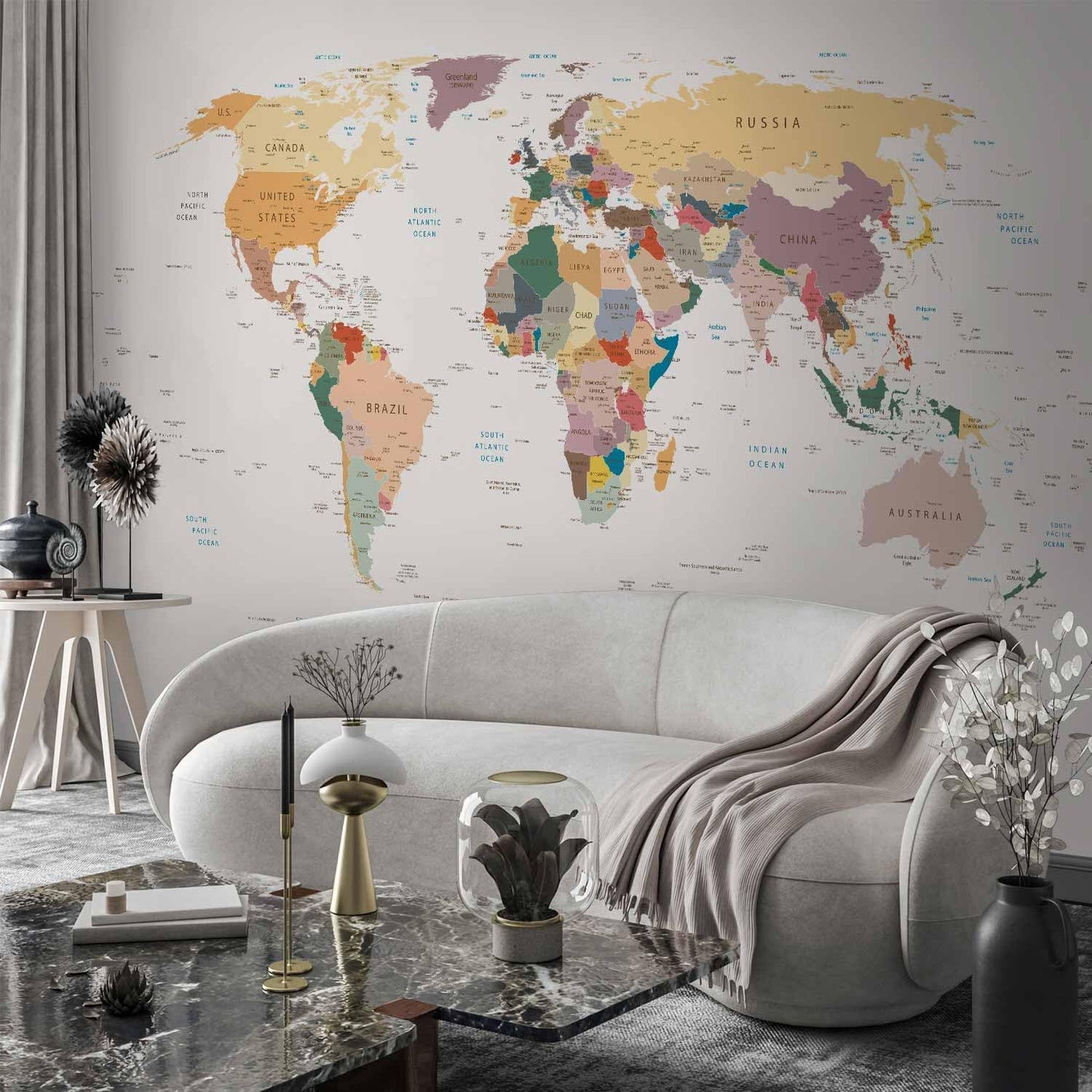 artgeist Premium Wall Mural World Map 98x69 in - XXL Non-Woven Wallpaper Fleece Wall Decor Photo Print Picture Image Design Home Map of The World k-B-0001-a-b