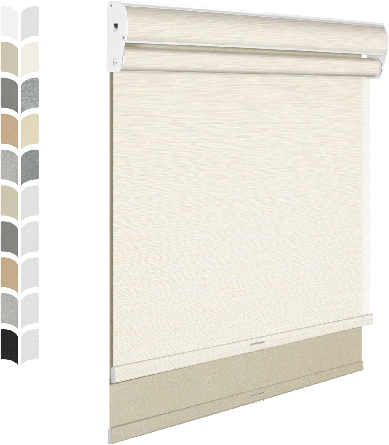 BERISSA Cordless Dual Roller Shades with Cassette Valance, Double Window Shades Blackout and Light Filtering, Day and Night for Home Office Door. Striped Jacquard Beige. 58 W x 86" H