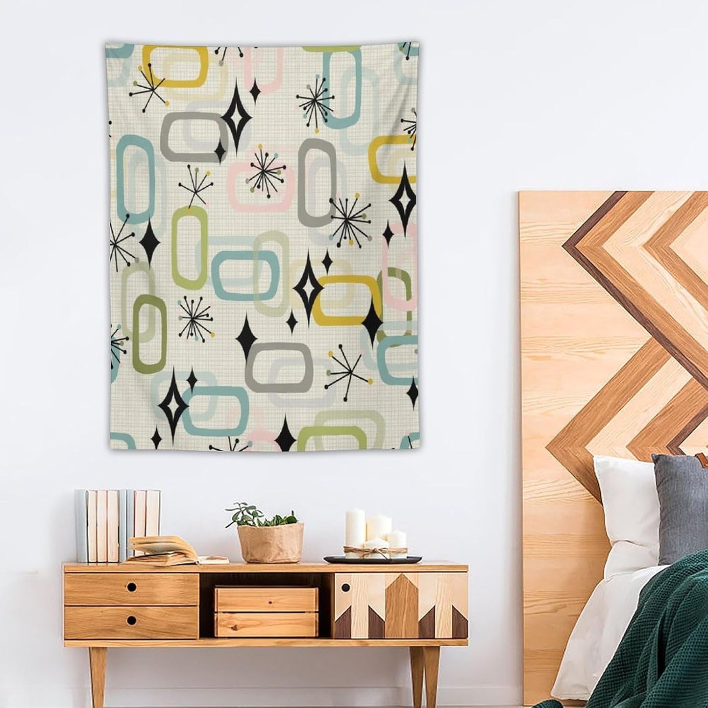 ICMOLYYENLO Boho Medieval Cat Tapestry, Abstract Atomic Starburst Geometric Aesthetic Art Wall Hanging For Bedroom Living Room Dormitory 60x60 Inches