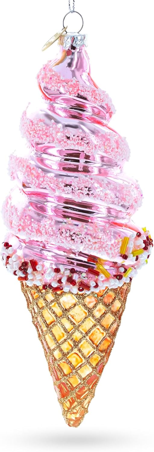 Pink Ice Cream Blown Glass Christmas Ornament