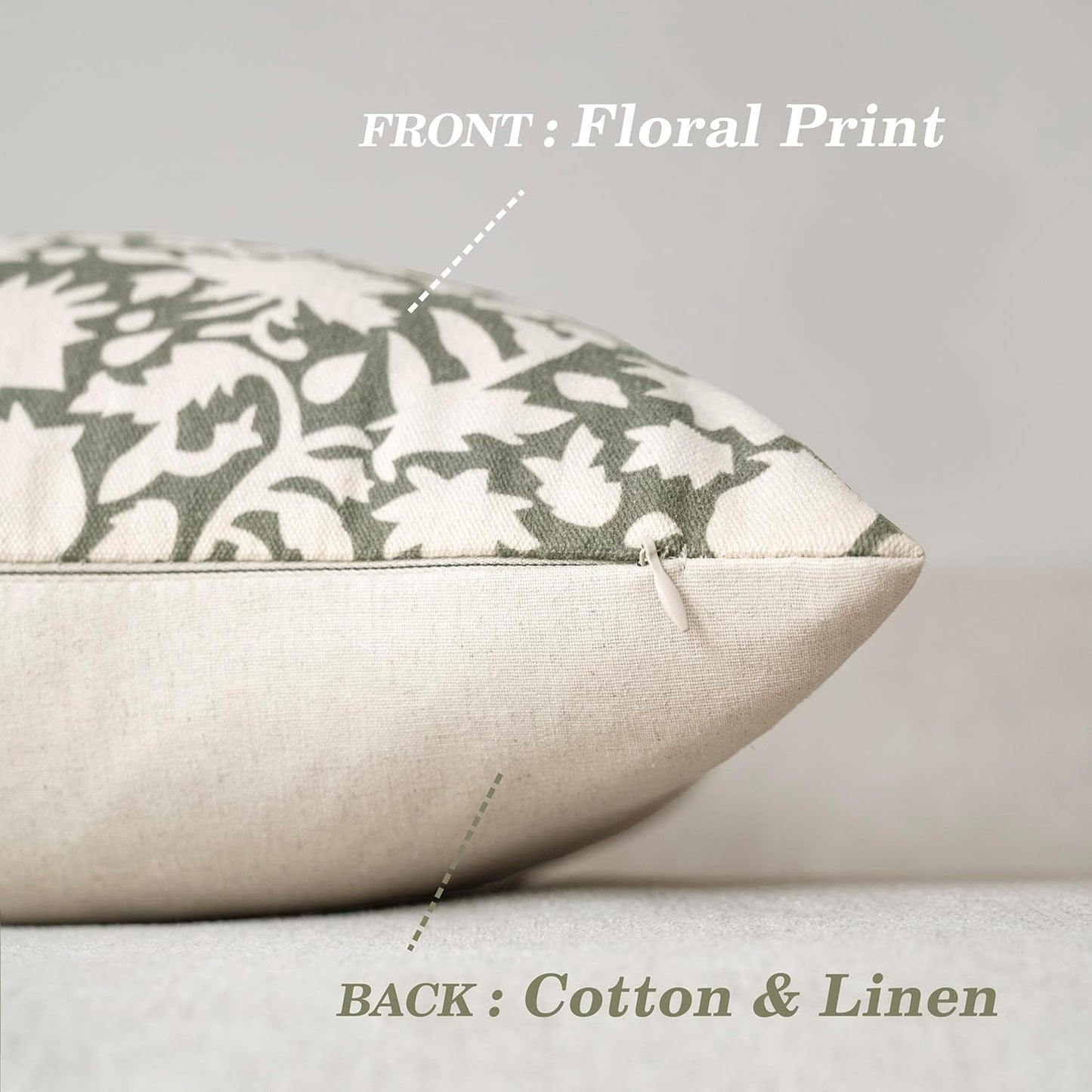 Foindtower Set of 2 Decorative Neutral Floral Throw Pillow Covers Accent Farmhouse Cushion Covers Boho Vintage Pillowcase for Couch Sofa Bedroom Living Room Home Decor Outdoor,20×20 Inch,Sage Green
