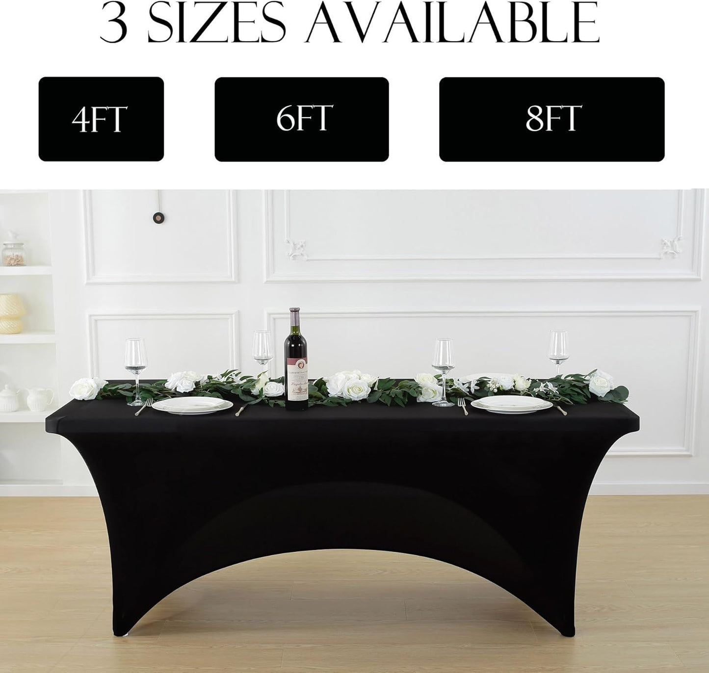 Craft And Party 2 Pack 8ft Black Spandex Tablecloth – Fitted Stretch Cover – Universal Fit for Folding Tables – Wrinkle-Free, Washable – Ideal for Parties, Weddings, Events