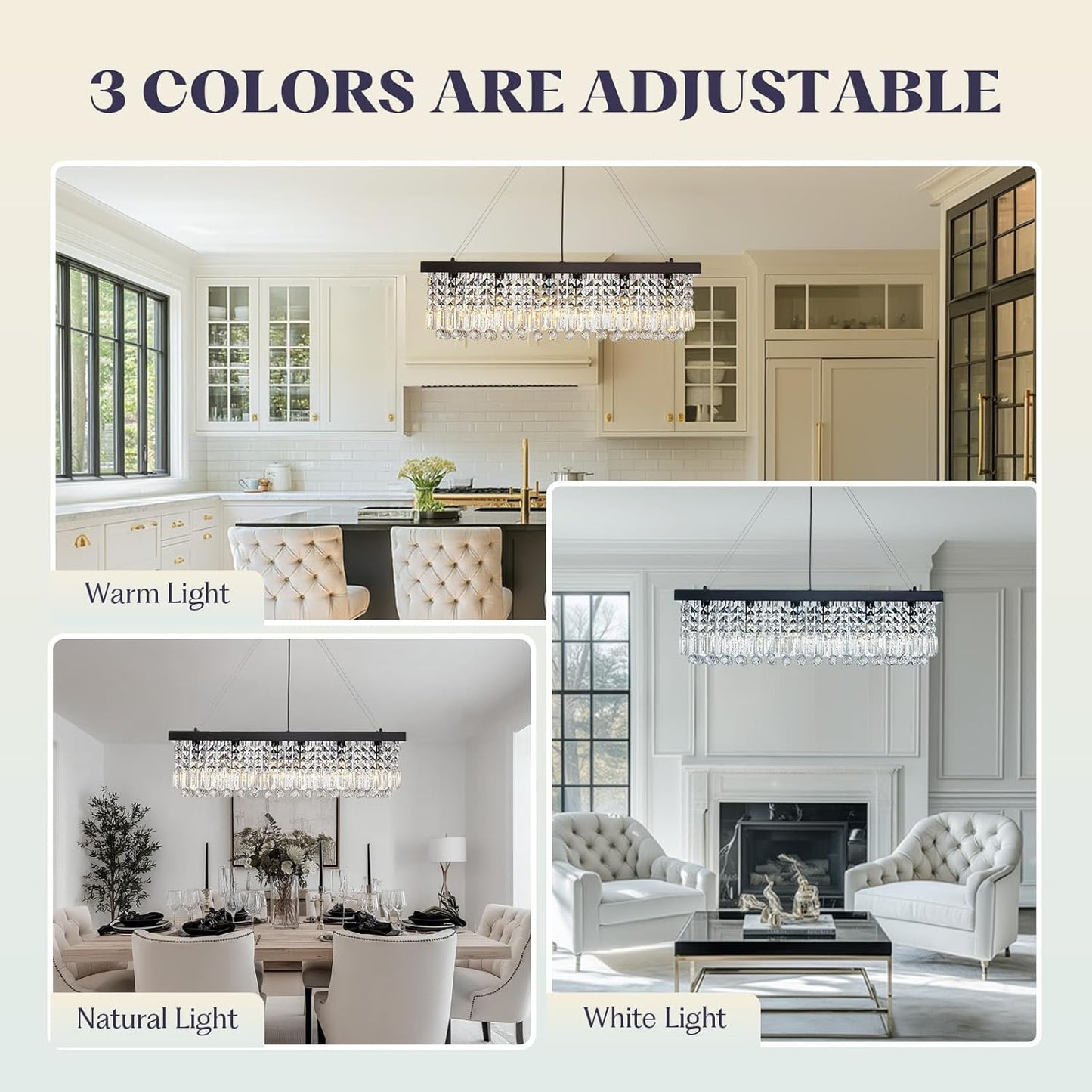 Rectangle K9 Crystal Chandelier,Rectangular Contemporary Pendant Light Fixture,Black Modern Crystal Chandeliers for Dining Room Kitchen Island L31.5''xW10''xH10''