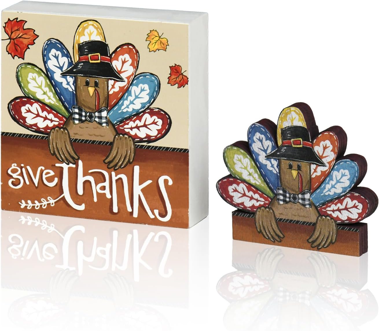 Smile Thanksgiving Wooden Decor Indoor, Turkey Decor Give Thanks Box Sign, Thanksgiving Table Tiered Tray Kitchen Decorations