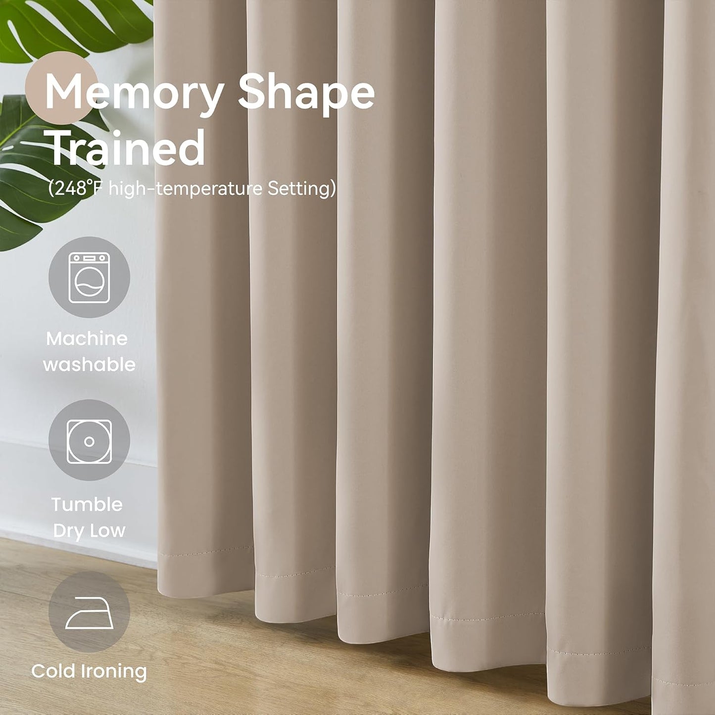 KangBang Khaki Curtains 102 Inches Long for Living Room-Pinch Pleated Blackout Solid Thermal Insulated Window Treatment Room Darkening Drapes for Apartment Hotel with Hooks(40”Wx102”L, Taupe,2 Panels)