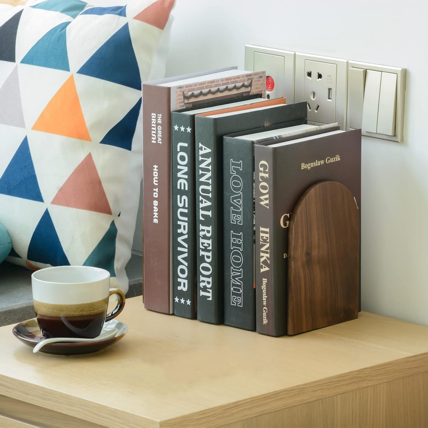 Large Bookend Hold Heavy Books- 7x4x5in 2 Pack Wood Bookends for Heavy Books Heavy Duty Walnut Book Ends for Men Wood Bookends for Office Desk Non-Skid