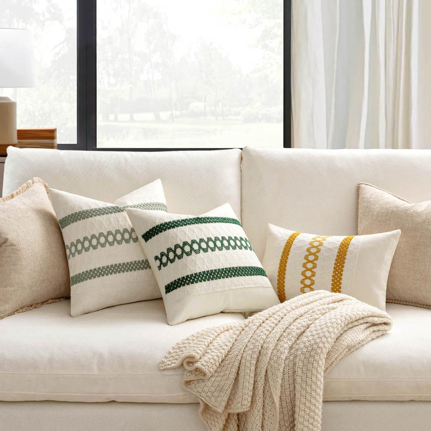 MIULEE Set of 2 Mustard Yellow Boho Decorative Lumbar Pillow Covers 12x20 Inch Farmhouse Rustic Couch Throw Pillows Modern Cotton Cushion Covers Retro Cute Macrame Woven Home Decor for Bed Sofa Chair