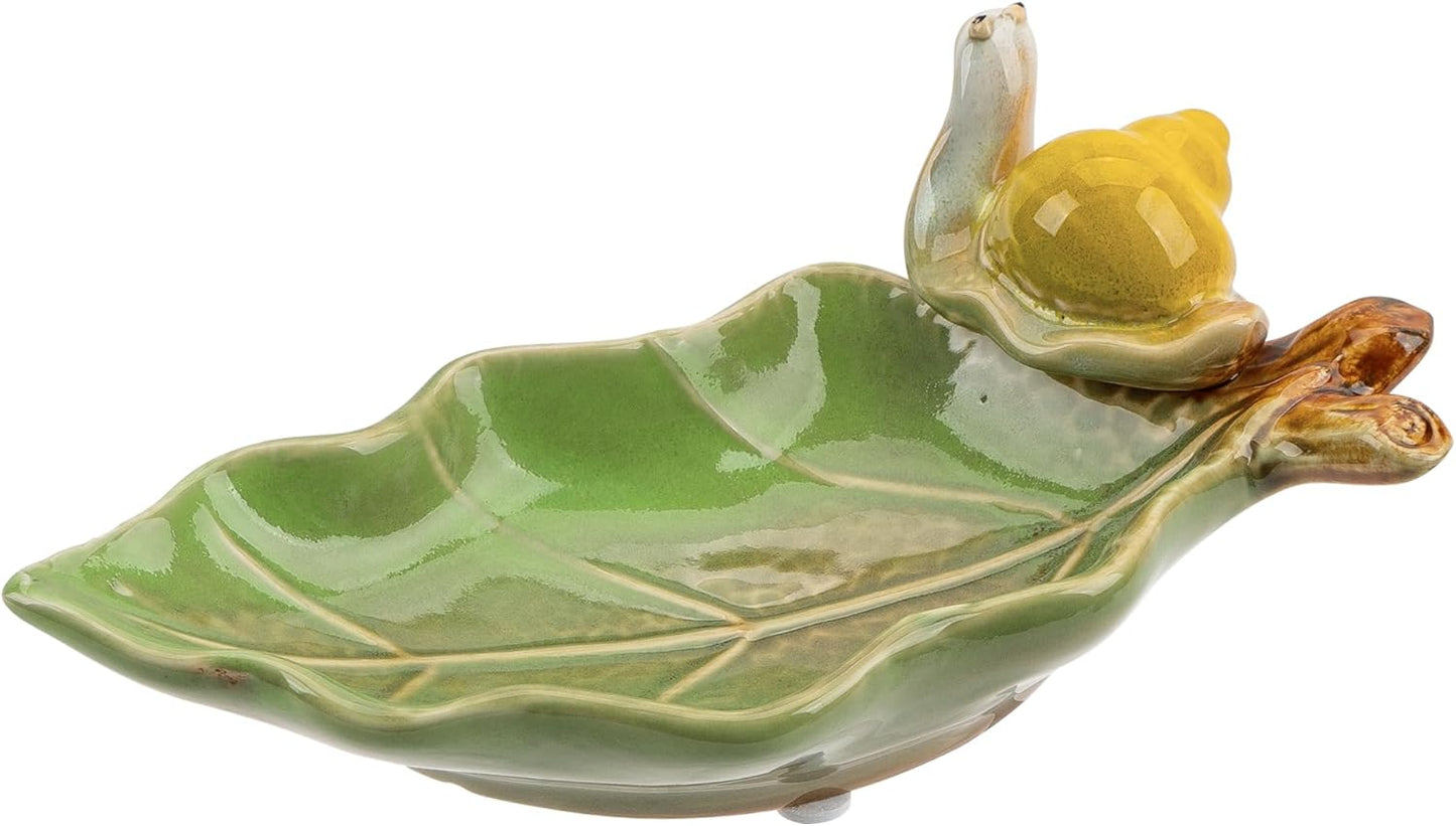 Jewelry Tray Snail Trinket Organizer Ceramic Leaf Tray Decorative Desk Storage Plate for Rings Earrings Necklaces Watch Coins Keys, Snail Soap Dish Holder, Key Bowl, Candy Dish (Green)