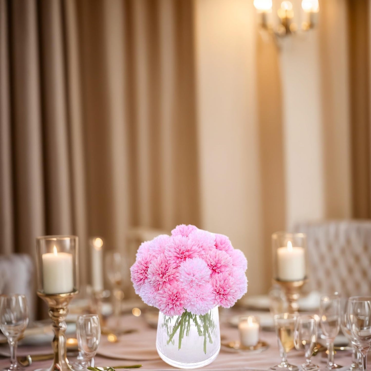 Kimura's Cabin 20Pcs Fake Mums Flowers Artificial Silk Ball Flower Faux Chrysanthemum Wedding Arrangements Bouquets Home Garden Table Centerpieces (Pink Light Pink)