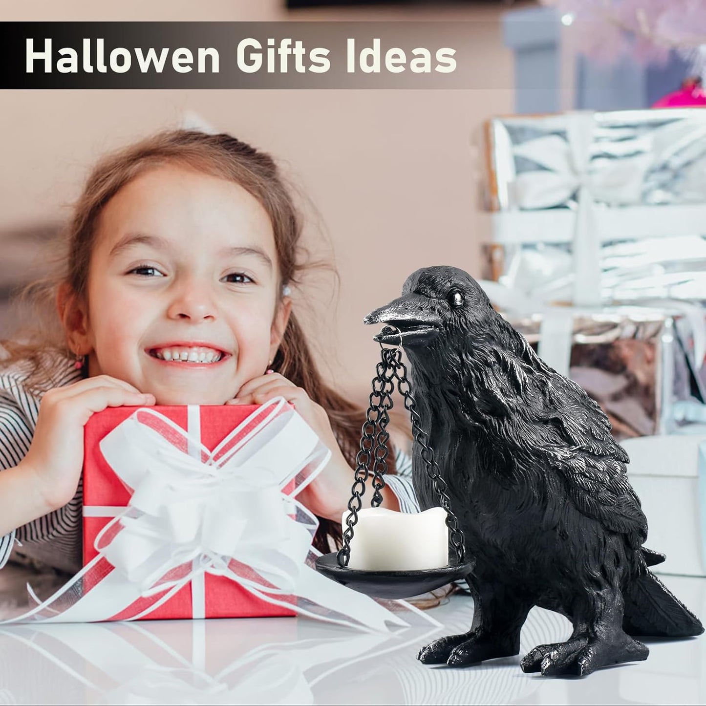 Raven Gothic Home Decor Fake Crow Light Holder Raven Lamp Tealight Candle Holder Resin Raven Statue Wearing Silver 2PCS