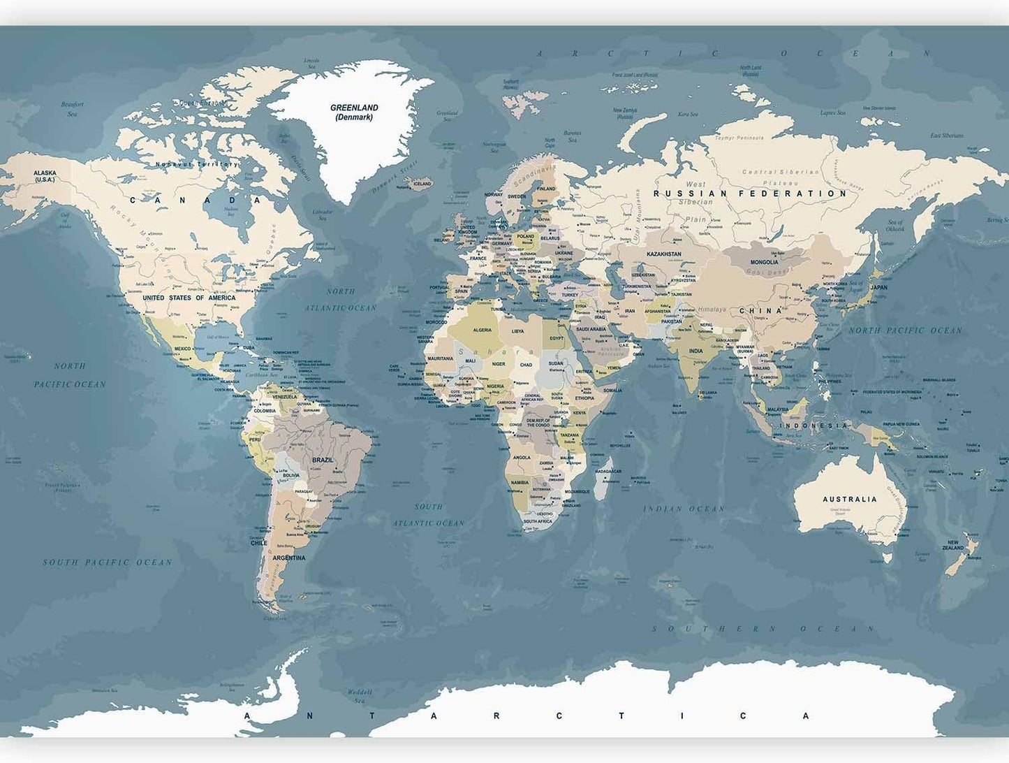 artgeist Premium Wall Mural World Map 79x55 in - XXL Non-Woven Wallpaper Fleece Wall Decor Photo Print Picture Image Design Home Map of The World k-B-0063-a-a