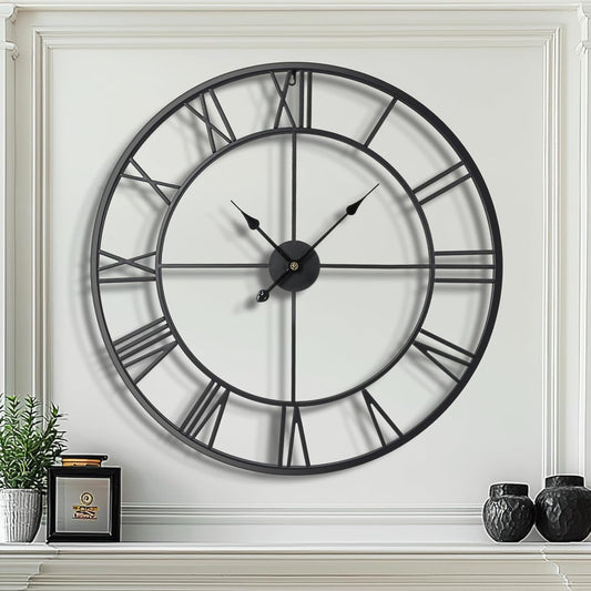 Tatub 32 Inch Large Wall Clock for Living Room Decor, Roman Numeral Modern Round Decorative Metal Large Wall Clock for Bedroom and Kitchen, Silent, Non Ticking, Battery Operated