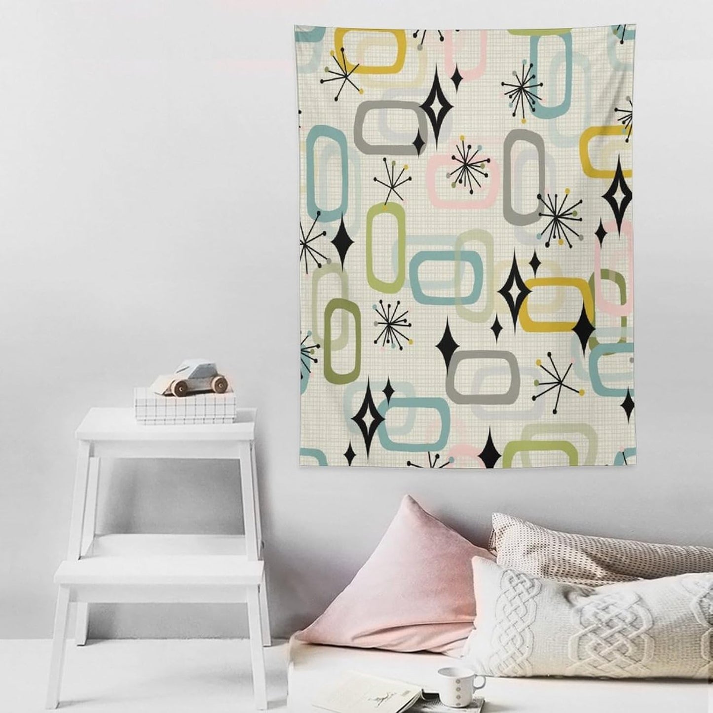 ICMOLYYENLO Boho Medieval Cat Tapestry, Abstract Atomic Starburst Geometric Aesthetic Art Wall Hanging For Bedroom Living Room Dormitory 40x60 Inches