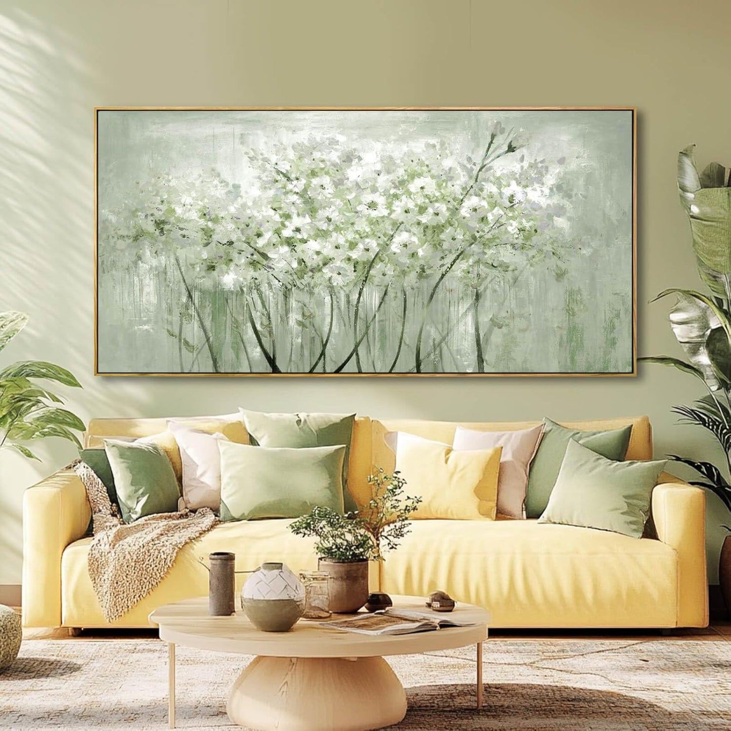Framed Floral Wall Art Green botanical Canvas 24"x48" Artwork plant print Nature Wall Decor for Home Living Room Bedroom Kitchen Office