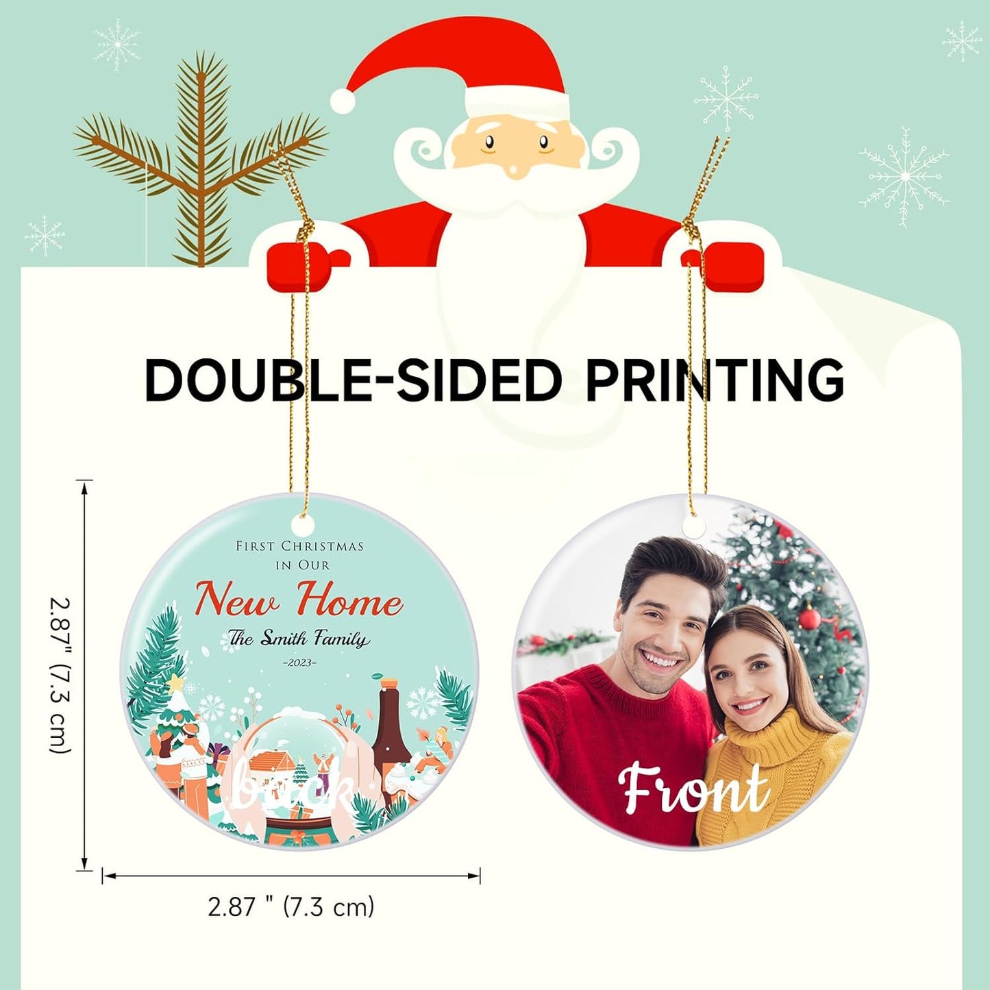 Personalized First Christmas in Our New Home Hanging Ornament 2025, Ceramic Custom Christmas Photo Ornament Xtmas Tree Decorations Housewarming Gift for Family Couples Wedding