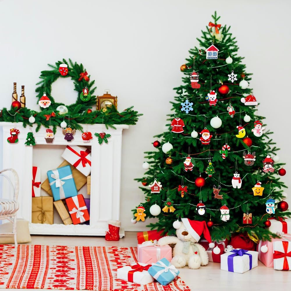 YUJUN 36pcs Mini Resin Ornaments Set - Christmas Tree Decoration, Small Miniature Figurines for Hanging Ornaments