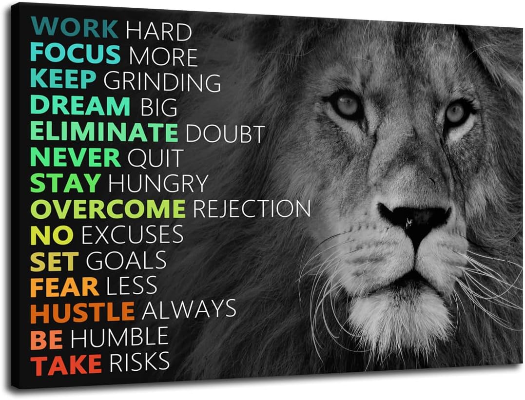 Motivational Poster Animal Inspirational Canvas Wall Art Lion Inspiring Canvas Prints Artwork for Office Living Room Modern Home Decor Painting Stretched and Framed Ready to Hang [18''Wx 12''H]
