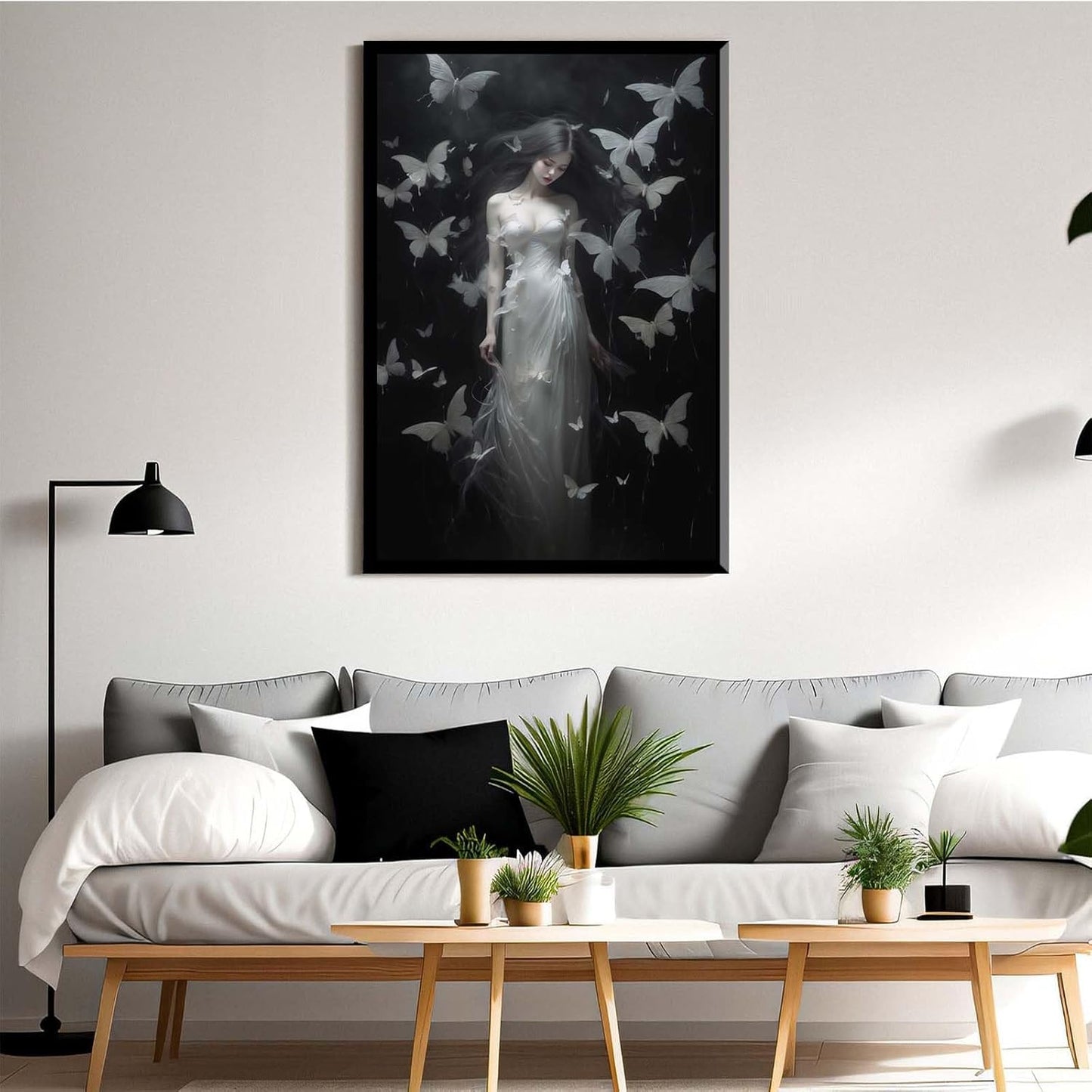 JFHCQJPK Vintage Gothic Feminine Canvas Wall Art Print Butterfly Poster Moody Female Wall Art Retro Artwork Dark College Decor for Home Bedroom24x36in Metal blackFramed