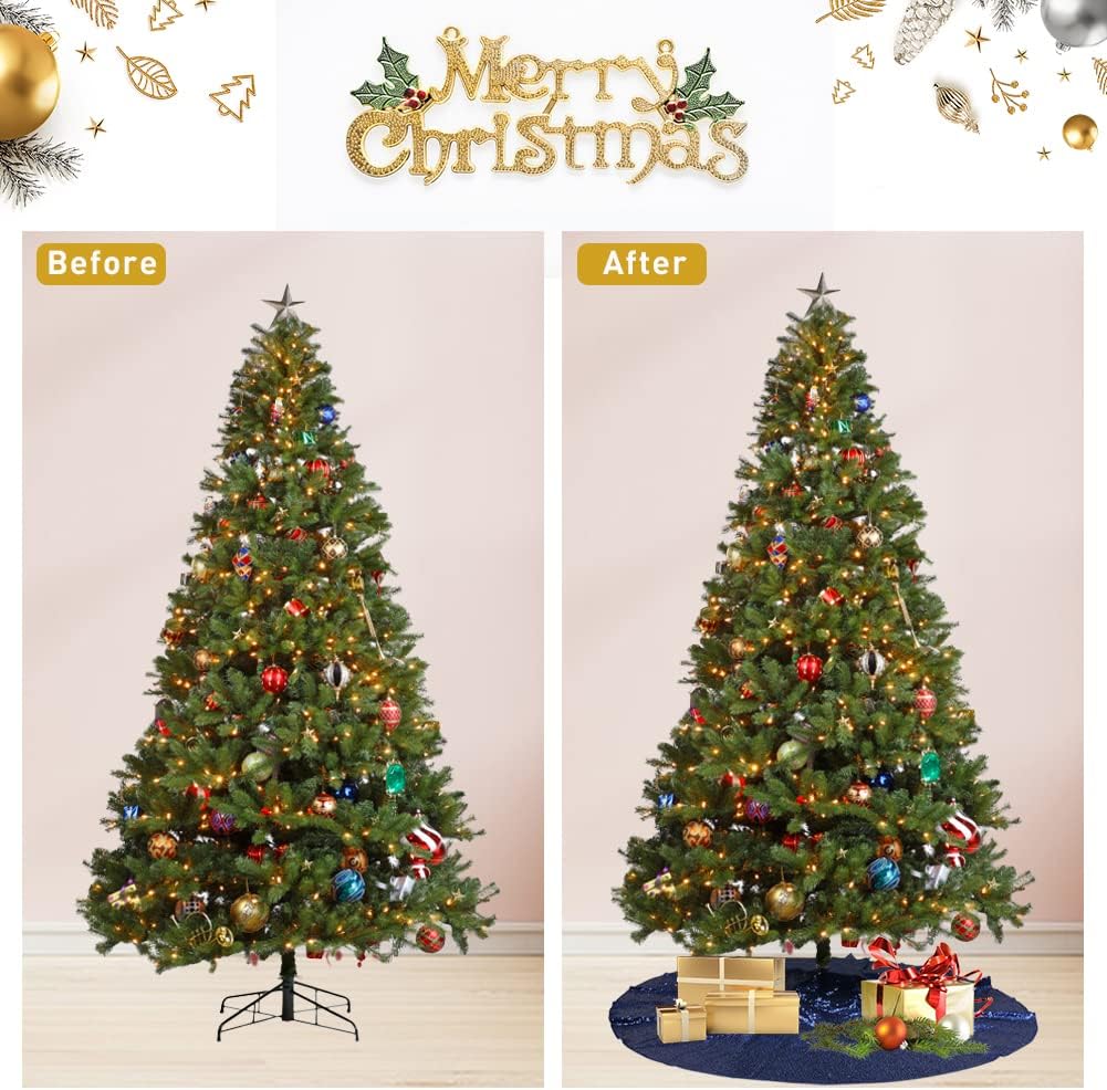 Eternal Beauty Christmas Tree Skirt, 50 Inch Navy Blue Sequin Tree Skirt Small Xmas Tree Skirt for Christmas Tree Decorations