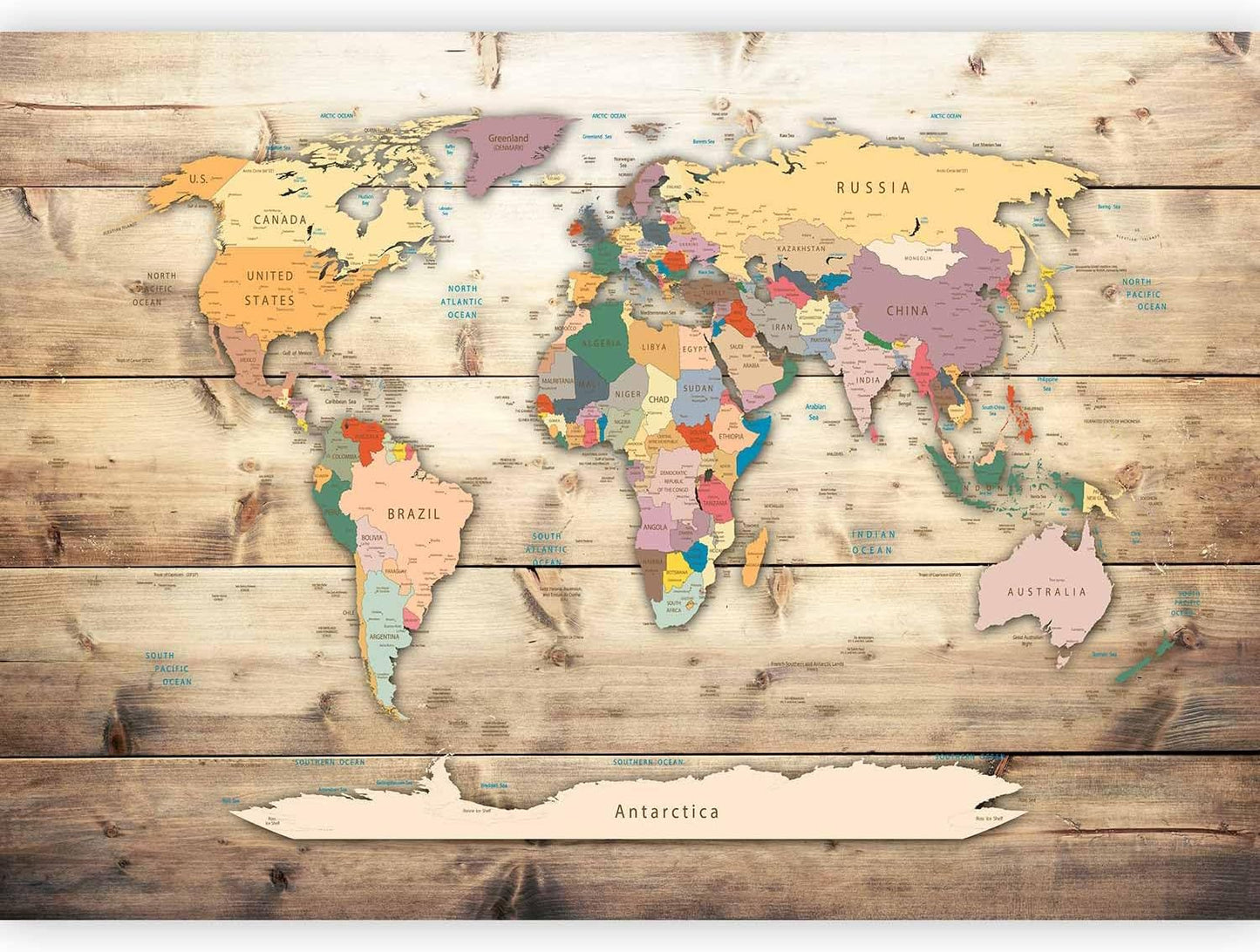 artgeist Premium Wall Mural World Map 157x110 in - XXL Non-Woven Wallpaper Fleece Wall Decor Photo Print Picture Image Design Home Map of The World k-B-0009-a-b