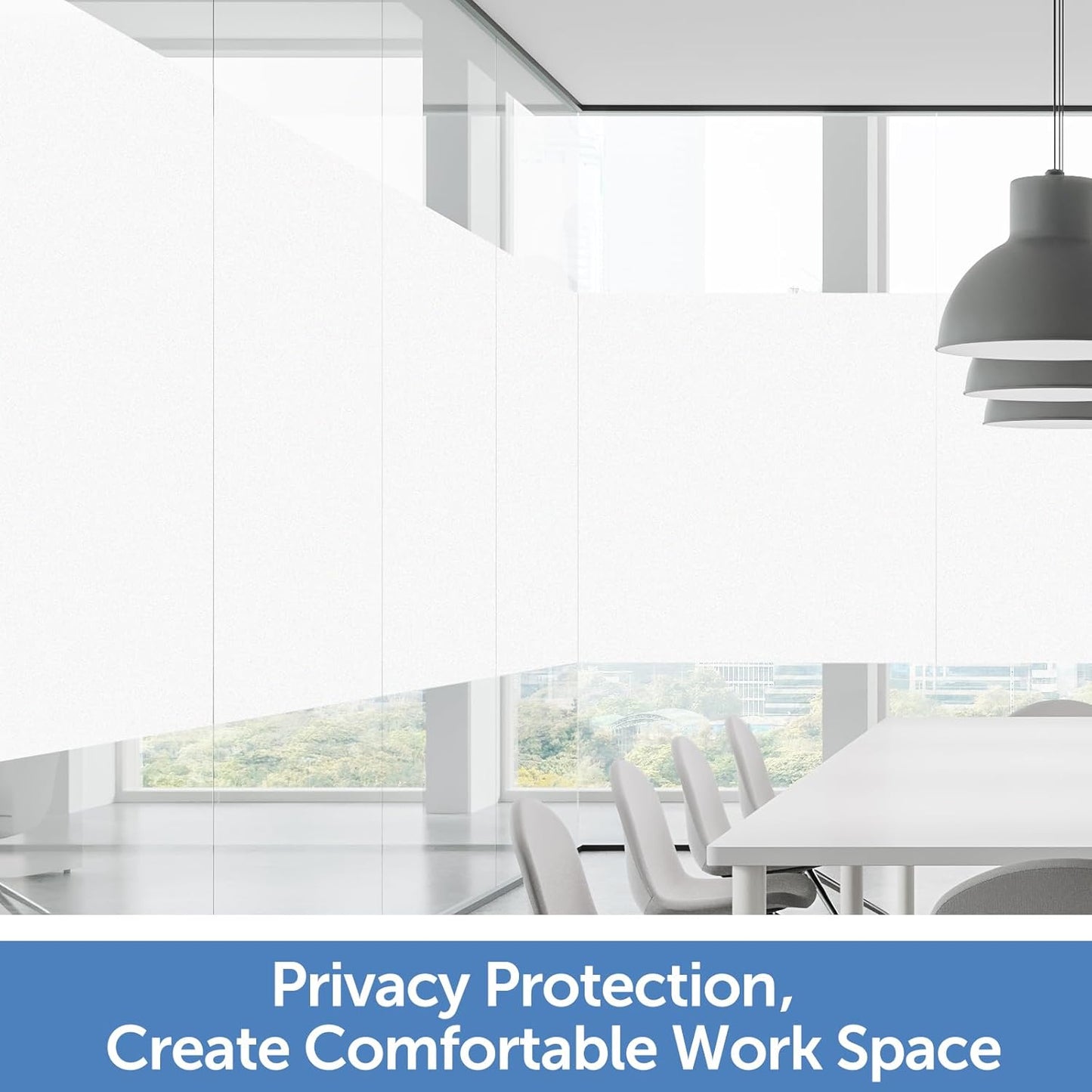 HIDBEA Frosted Window Privacy Film - Non Adhesive Static Cling Glass Stickers Sun UV Blocking Heat Control Door Covering Decals for Home Office, Frosted White, 17.3 x 98.4 Inch