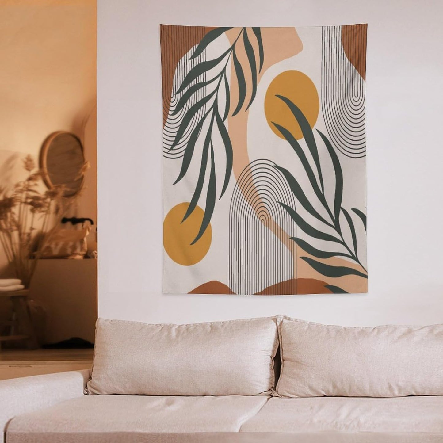 ICMOLYYENLO Boho Plant Aesthetic Tapestry, Abstract Medieval Arch Sun Home Aesthetic Wall Hanging For Bedroom Living Room Dormitory Tapestry 30x40 Inches