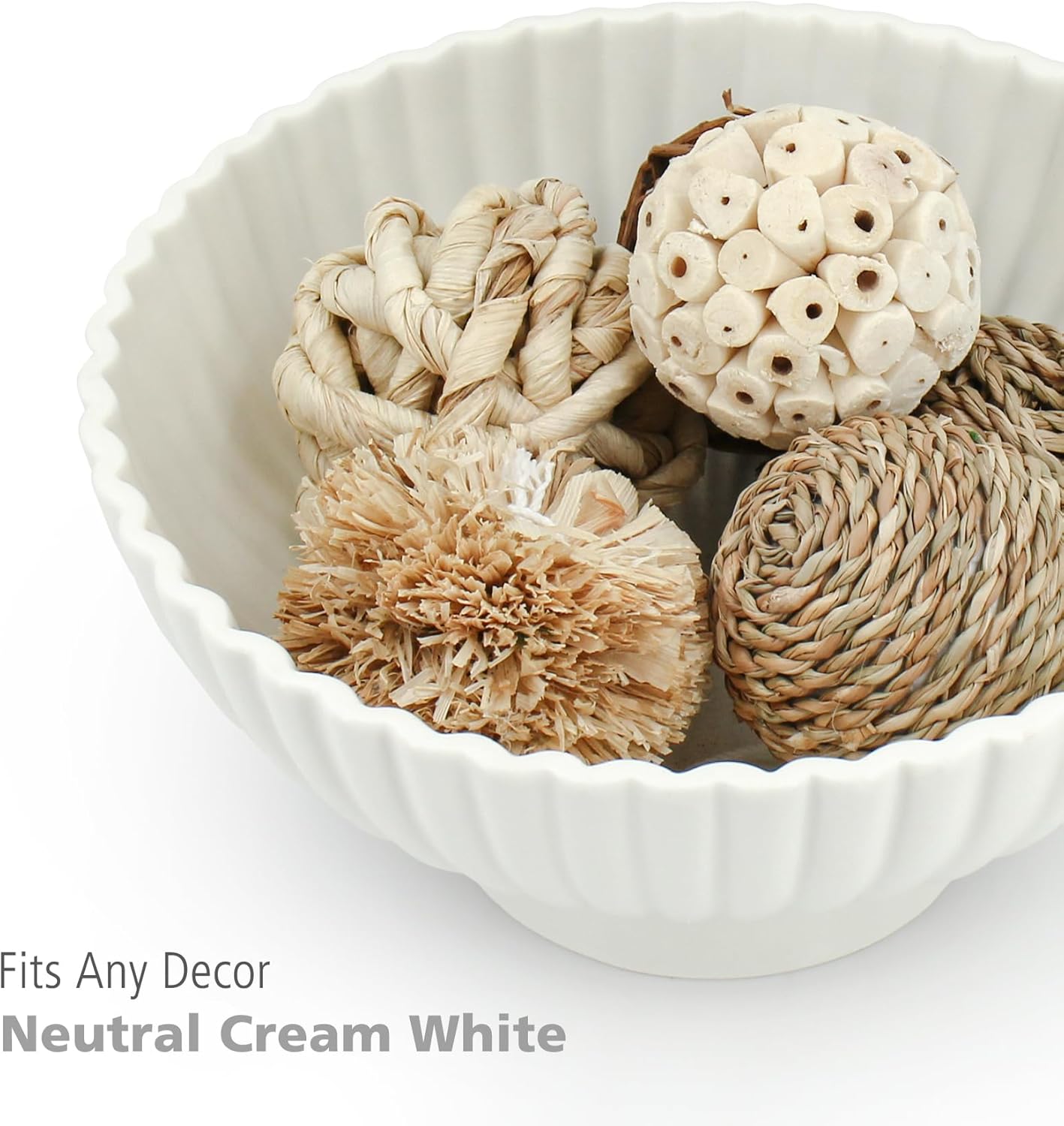 White Ceramic Fluted Decorative Bowl - 8 inch Fruit Footed Bowl for Kitchen Counter, Modern Key Pedestal Ruffle Bowl for Entryway Table & Home Organization-Fits Bread, Fruits, Salad or Popcorn