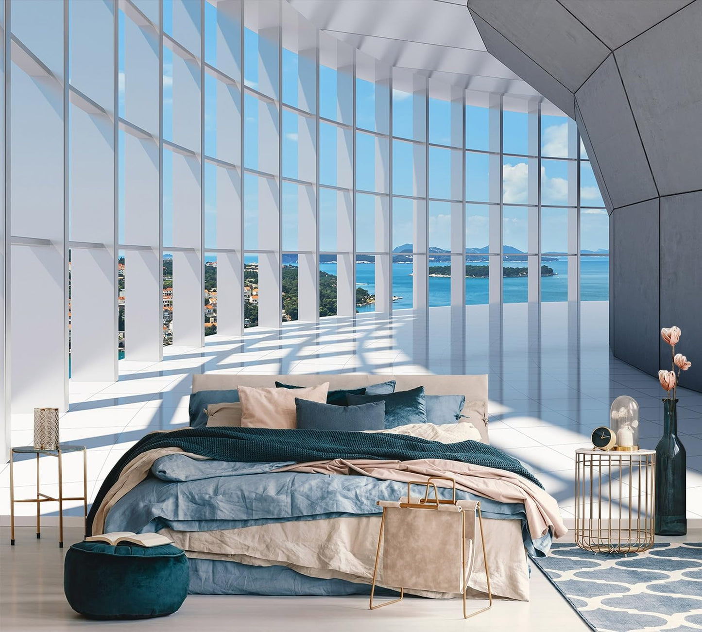 AFZEVEB-3D Blue Seascape Wallpaper Space Wall murals for Bedroom 159"x107" (Not Peel and Stick)