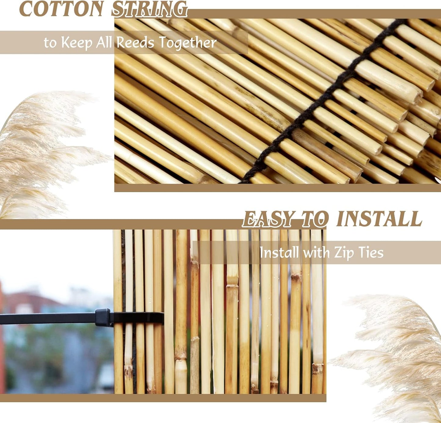 Natural Reed Fencing Rolls,6FT X 16.4FT Reed Screen Curtain Fence Covering Privacy Bamboo for Outdoor Backyard Patio（Stripy）