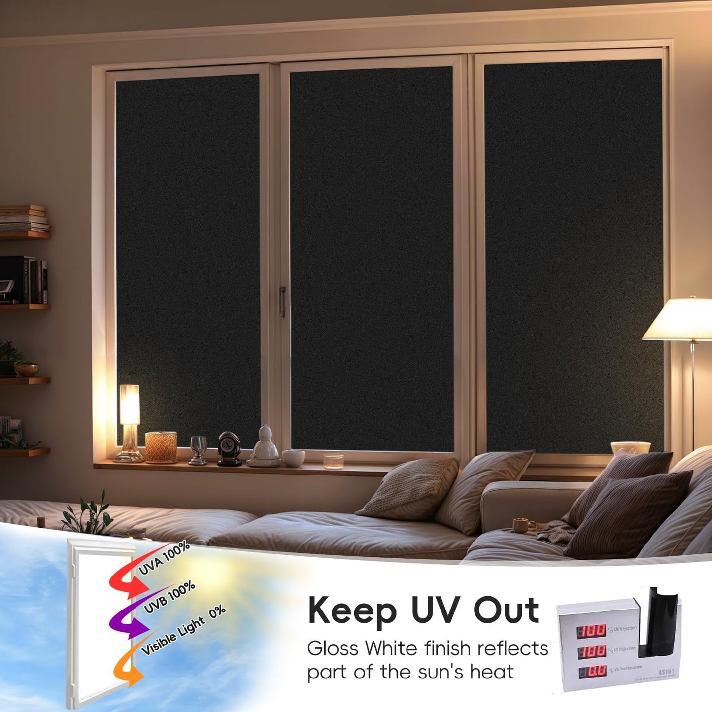 DUOFIRE Blackout Window Film Sun Blocking White Black Window Privacy Film Non Adhesive Static Cling Removable Windows Tint Anti -Glare Day Sleep Windows Tinting Films for Home, Office (35.4 x 78.7 in)