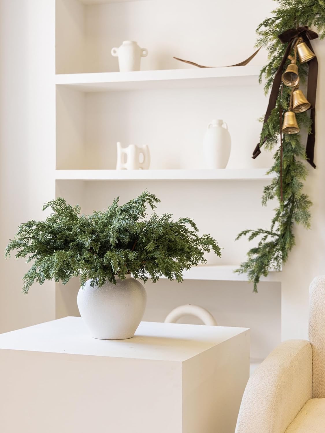 MISSPIN 12 Pcs 21.5 Inches Christmas Cedar Branches, Cedar Artificial Christmas Branches DIY Crafts Faux for Xmas Indoor Outdoor Home Decor