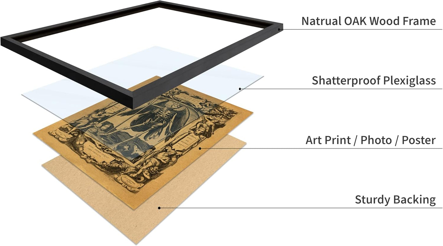 Poster Master Vintage Medieval Poster - Retro Gothic Print - Gift for Artist, Friend - Angel of Death, Memento Mori, Life, Skeleton, Dark - Wall Decor for Home, Living Room, 11x14 Black Framed