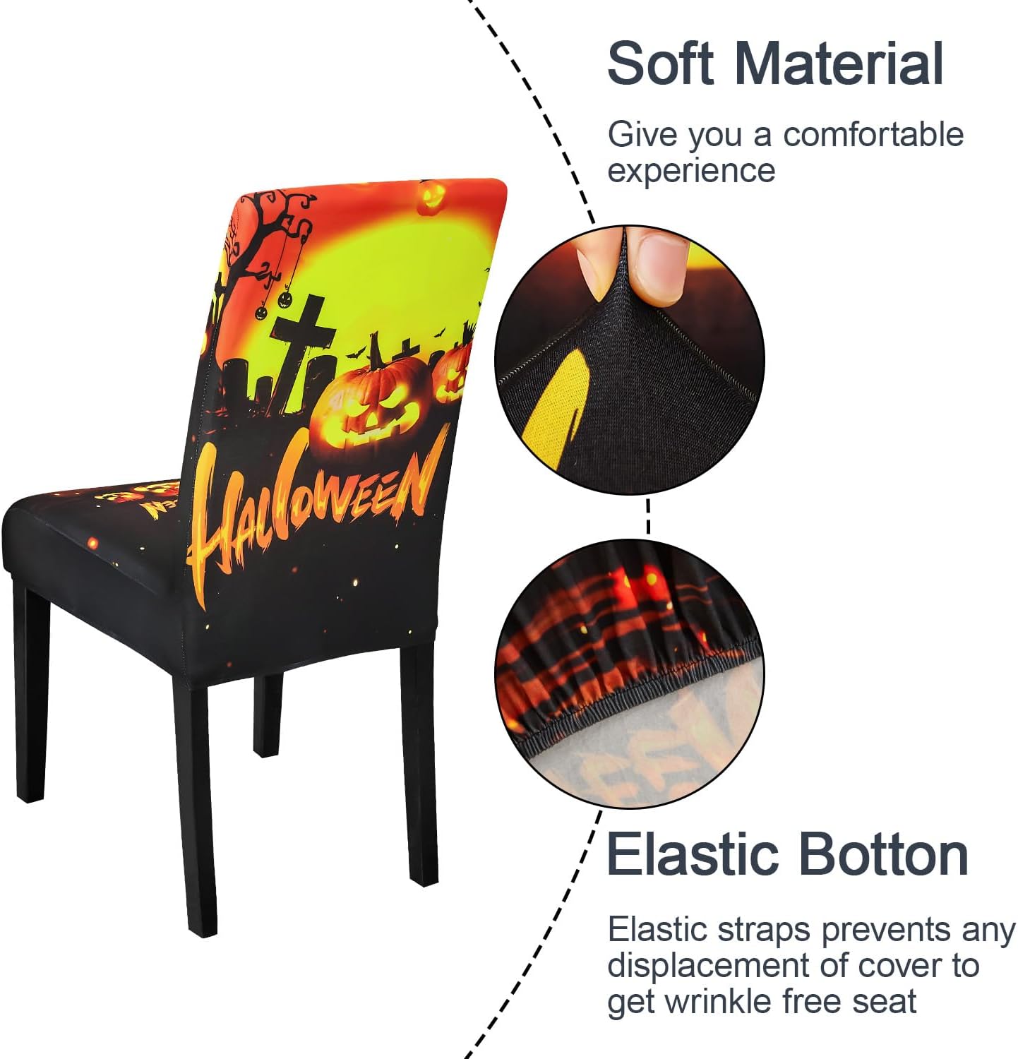 JQinHome Orange Halloween Chair Slipcover, Pumpkin Chair Covers Set of 6, High Stretch Washable Chair Protector Cover for Dining Room, Kitchen,Home Party,Wedding Ceremony(Orange,6PC)