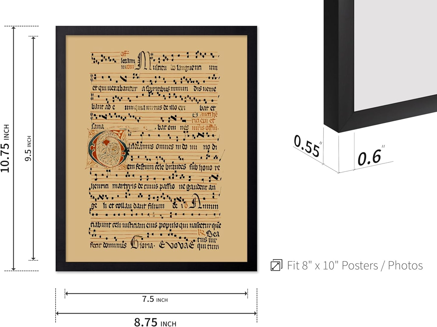 Poster Master Vintage Hymnal Poster - Retro Music Print - Gift for Artist, Friend - Graduale Aboense, Gregorian Chant Manuscript, Score - Wall Decor for Living Room, Bedroom, 8x10 Black Framed