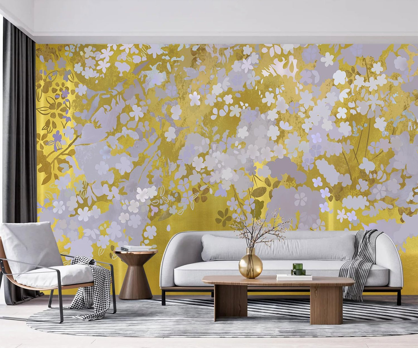 -Gold Floral Living Room Wallpaper XT19 S 100" x 65"