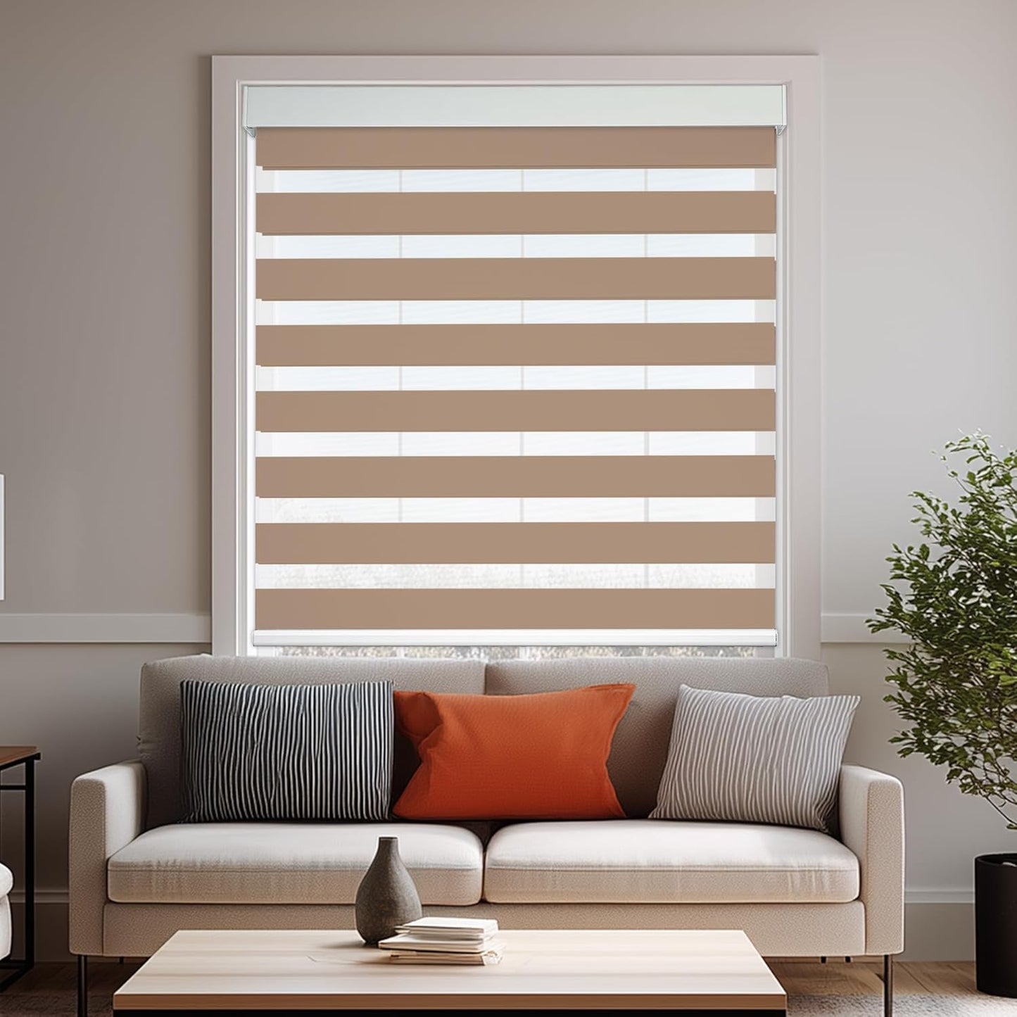 HESTIA Cordless Zebra Blinds Light Filtering Roller Shades UV Blocking Blackout Privacy Indoor Window Blind for Home Office Day and Night, Beige,26" W x 60" H