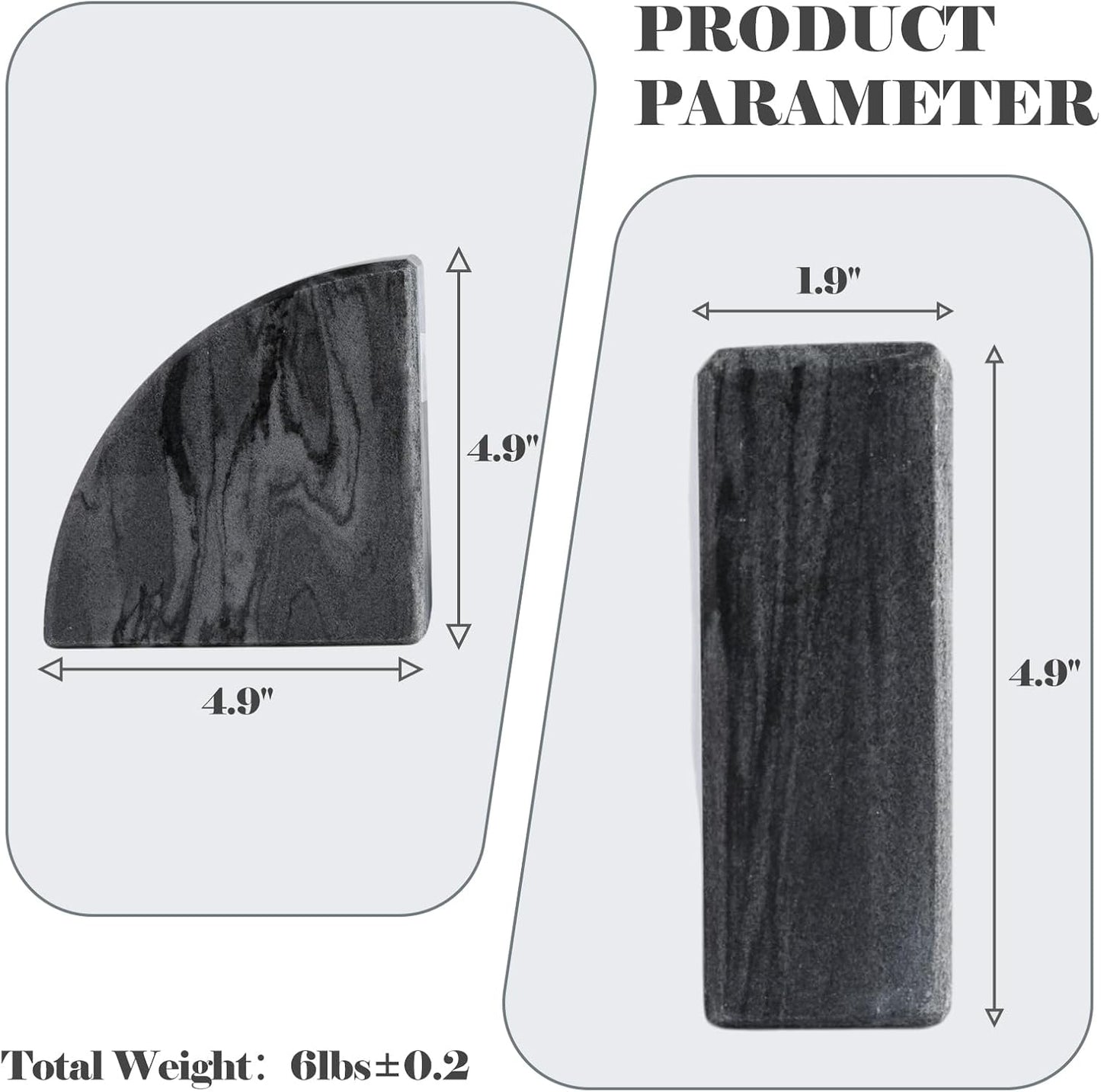 Marble Bookend for Shelves, Non-Skid Bookends for Heavy Books, Heavy Duty Book Stopper for CDs, Luxury Book Shelf Holder, Quarter Circle Design Book Ends Decorative, Monte Grigio, Set of 2