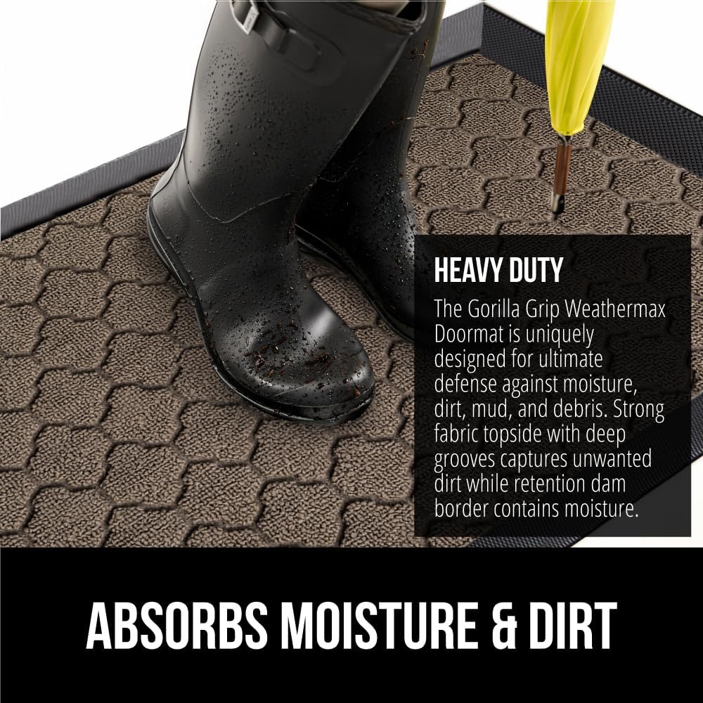 GORILLA GRIP 100% Waterproof All-Season WeatherMax Doormat, 72x24, US Designed Natural Rubber, Stain and Fade Resistant, Low Profile Indoor Outdoor Door Mats, Easy Clean Patio Mat, Latte Quatrefoil