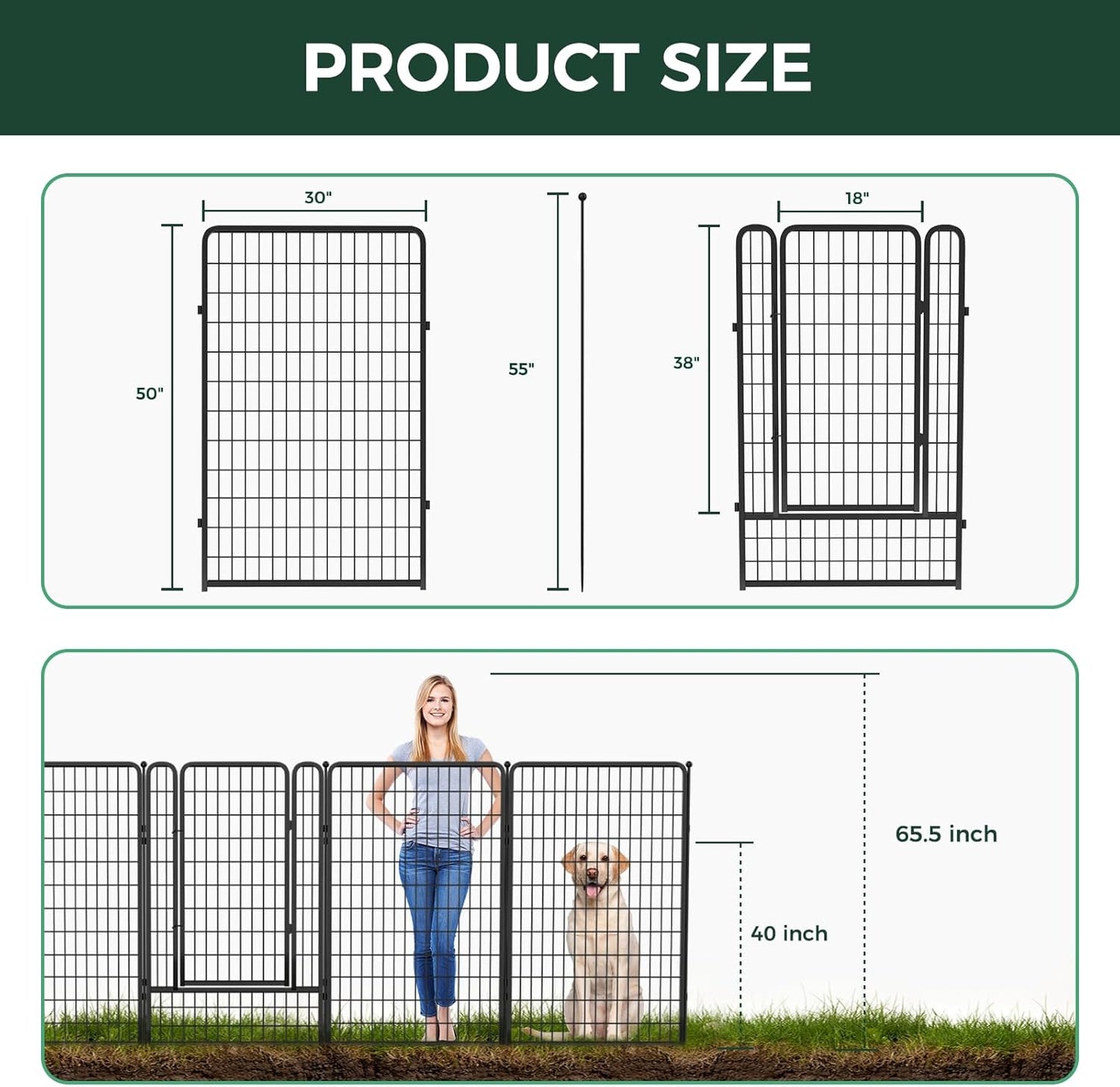 FXW Garden Fence Outdoor for The Yard – 50in(H) x 15.0ft(L) Heavy Duty Metal Animal Barrier for Dog and Rabbit, Decorative Dog Fence, 6 Panels, Black