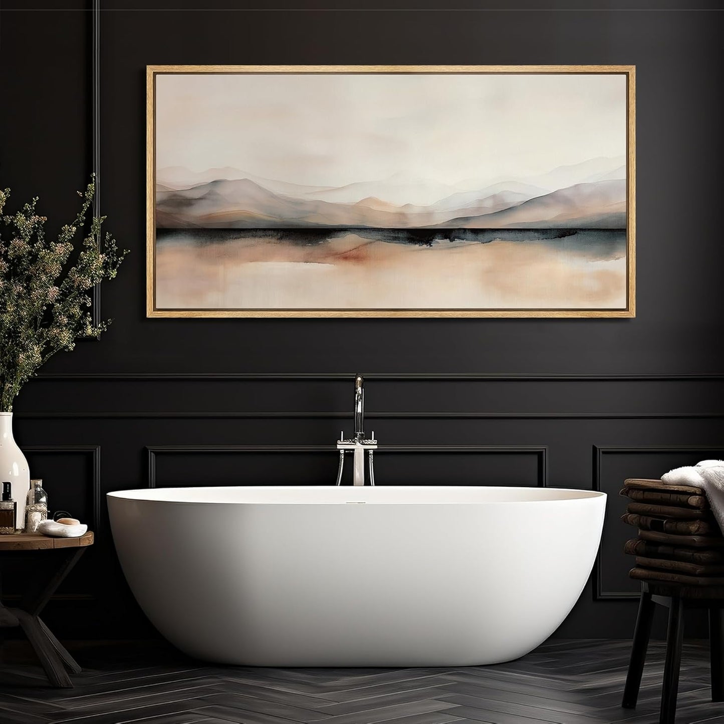 MUDECOR Extra Large Framed Canvas Print Wall Art Abstract Mountain Hues Modern Minimalist Landscape Antique Retro Fine Art Illustrations Decorative Colorful for Bedroom - 60"x30"