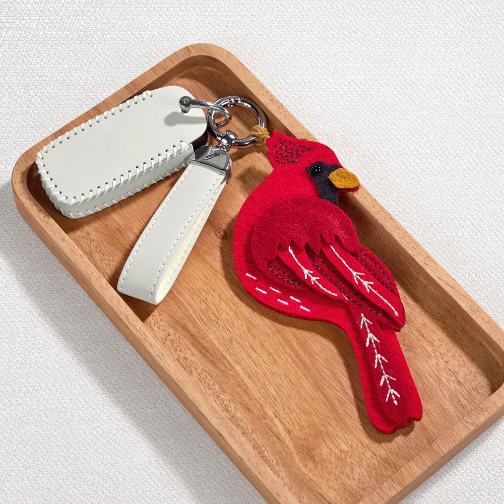 Lovepop Handmade Cheerful Cardinal HeartFelt Charm Card | Soft Felt Bird Keychain for Wallet, Handbag, Car Key, Home Decor | Ornaments, Bag Charms, Key Ring, Purse Accessories, Gift Toppers