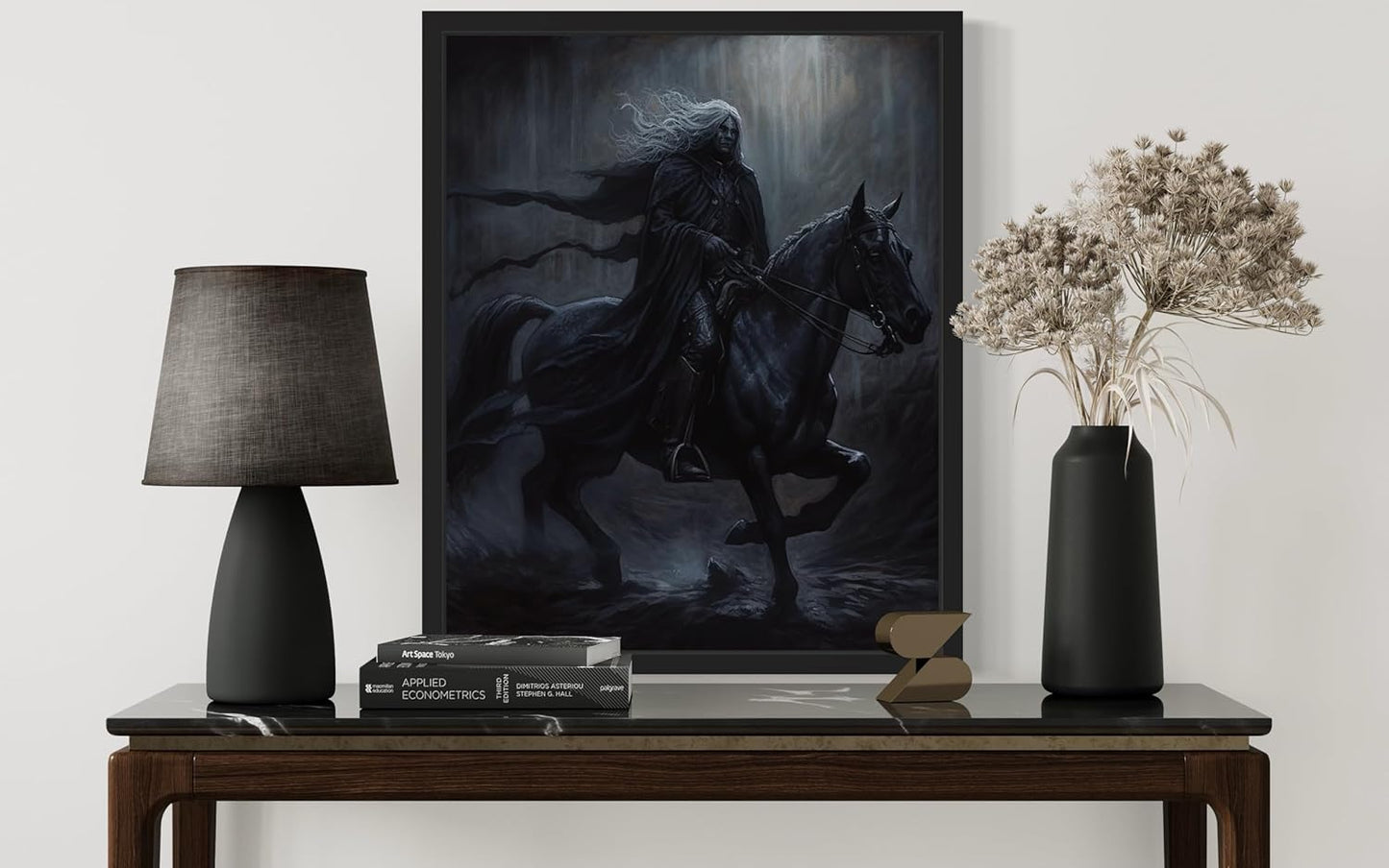 Black Dark Knight Poster Art Print, Halloween Scary Vintage Wall Art Academia Spooky Painting Decoration for Horror Prints, Gothic Posters Bedroom Decor 89 (Black Dark Knight, 8 x 10 inches, Black Frame)